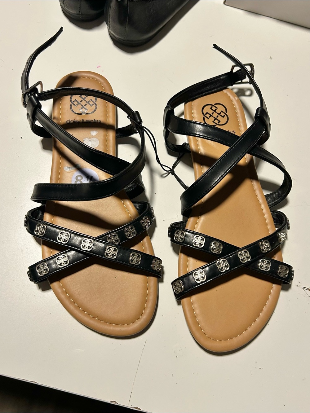New Black Strappy Studded Women's Sandals size 8.5